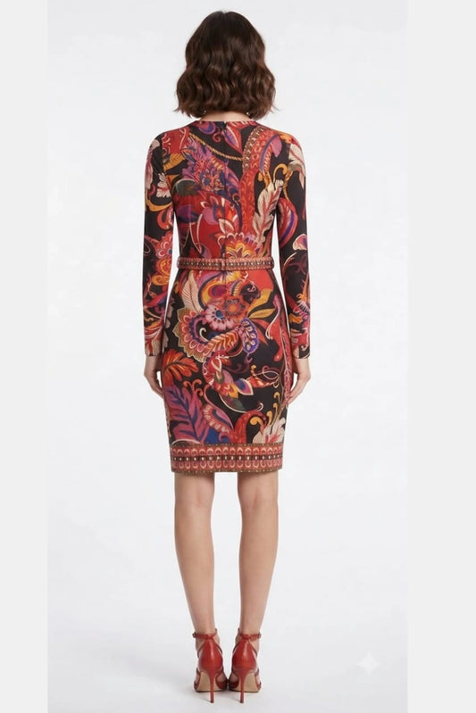 Clover & Slone Floral Belted Long Sleeve Dress