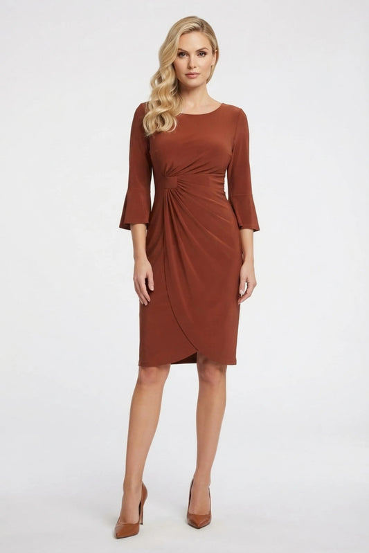 Connected Apparel 3/4 Bell Sleeve Sheath Dress