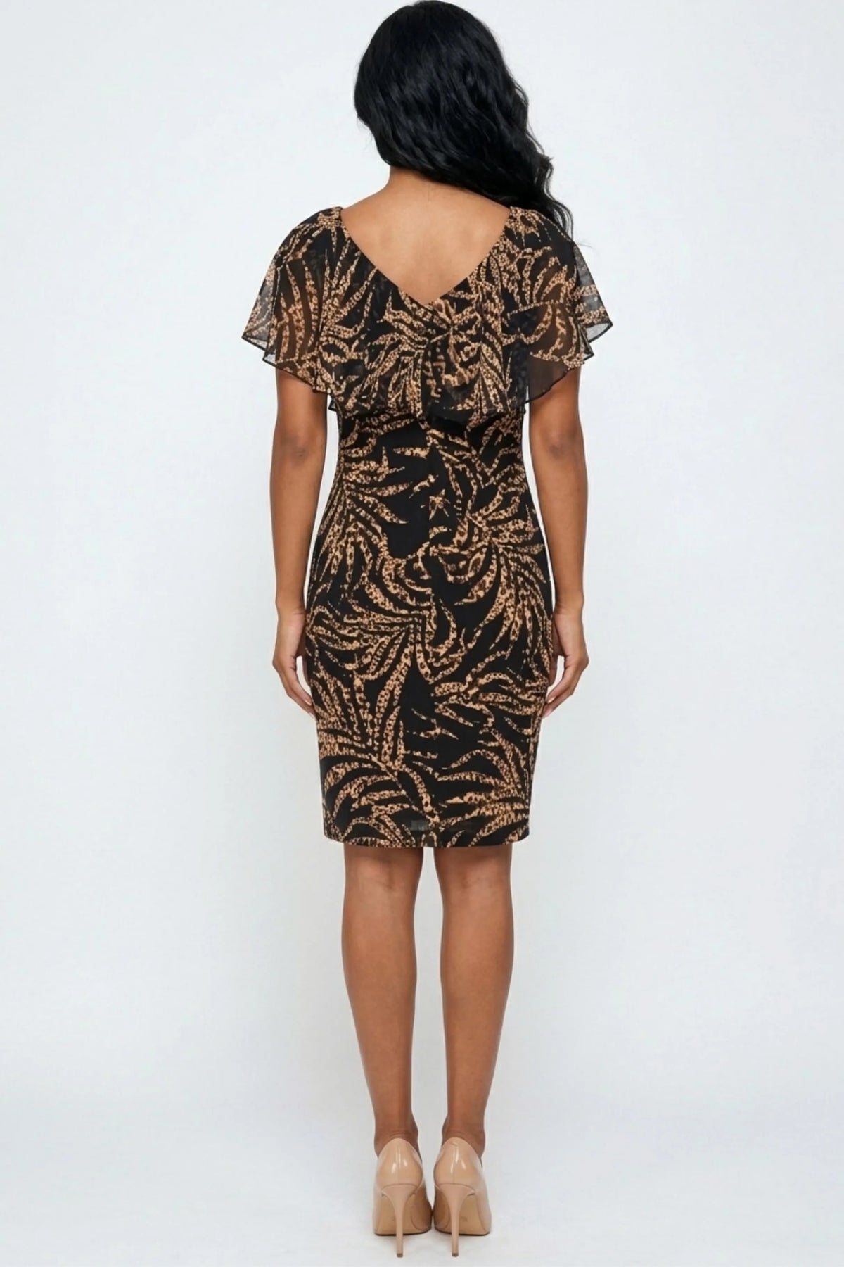 Connected Apparel Navy Palm Leopard Print Chiffon Cape Short Dress