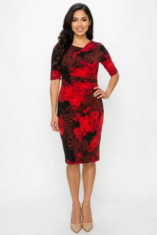 Connected Apparel 3/4 Sleeve Sheath Dress