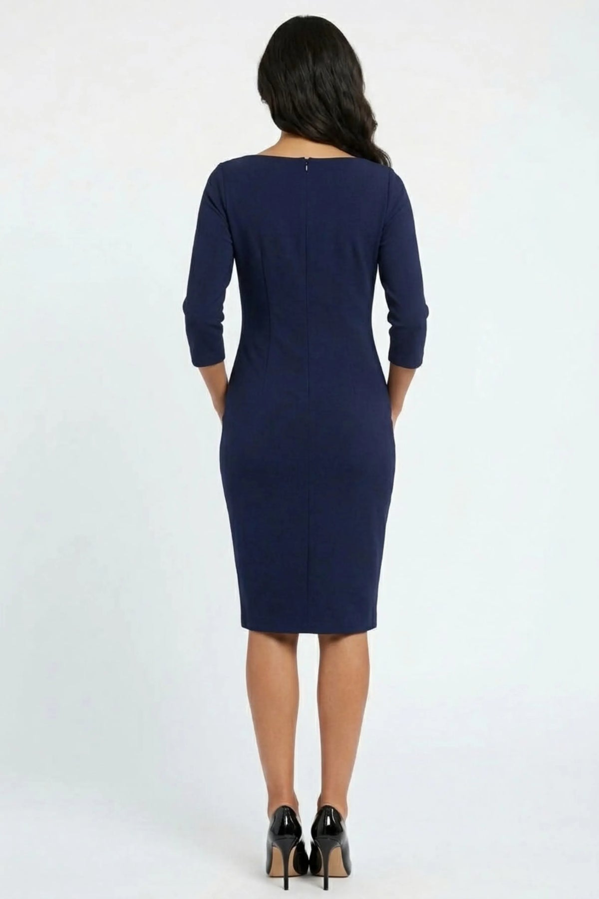 Connected Apparel Asymmetrical Neck Sheath Dress
