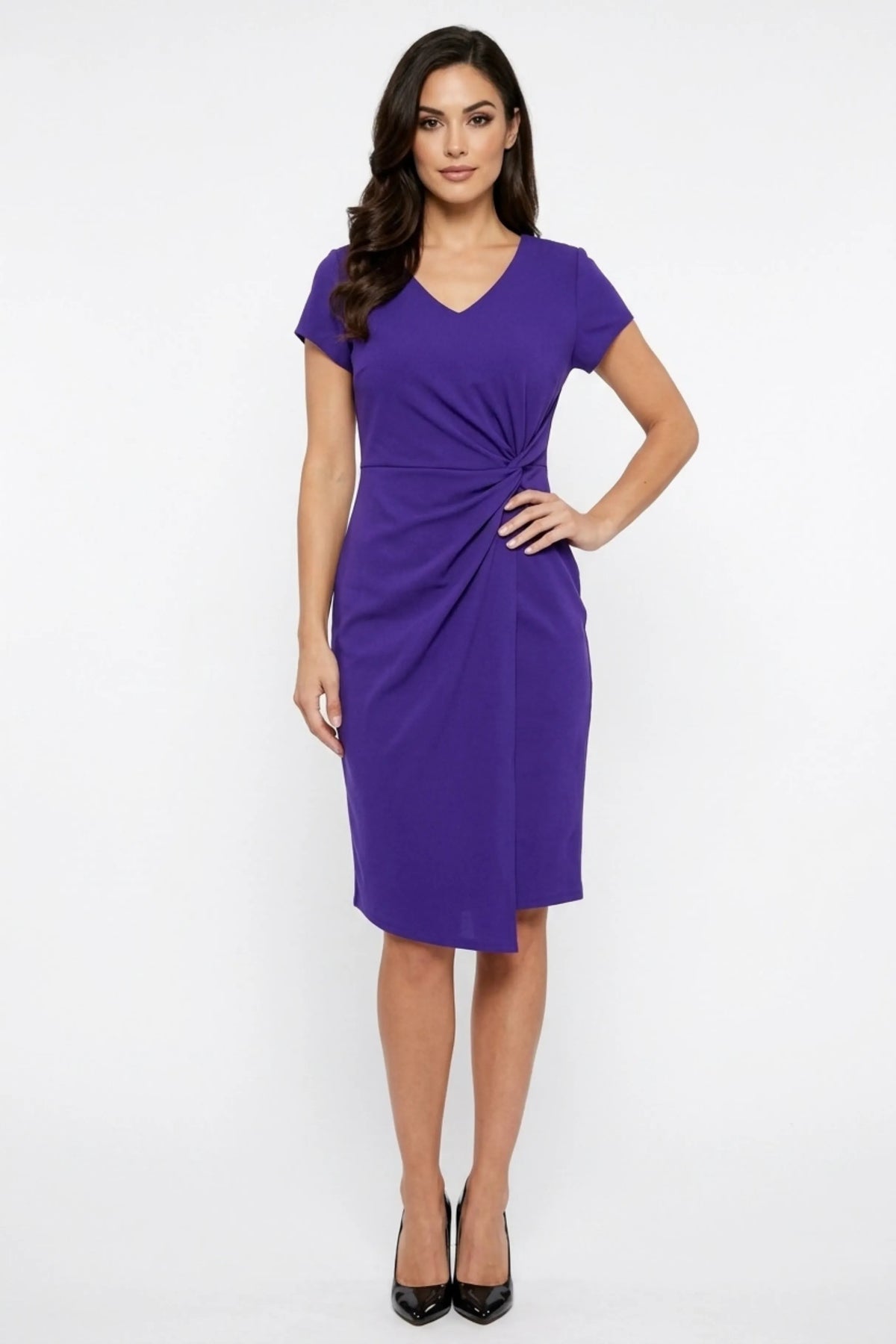 Connected Apparel Short Sleeve V-Neck Sheath Dress