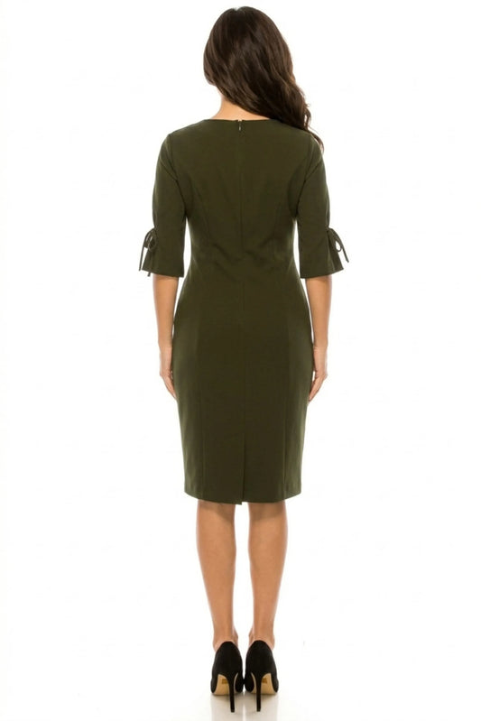 Connected Apparel 3/4 Tie Sleeve Sheath Dress