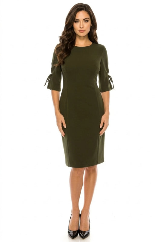 Connected Apparel 3/4 Tie Sleeve Sheath Dress