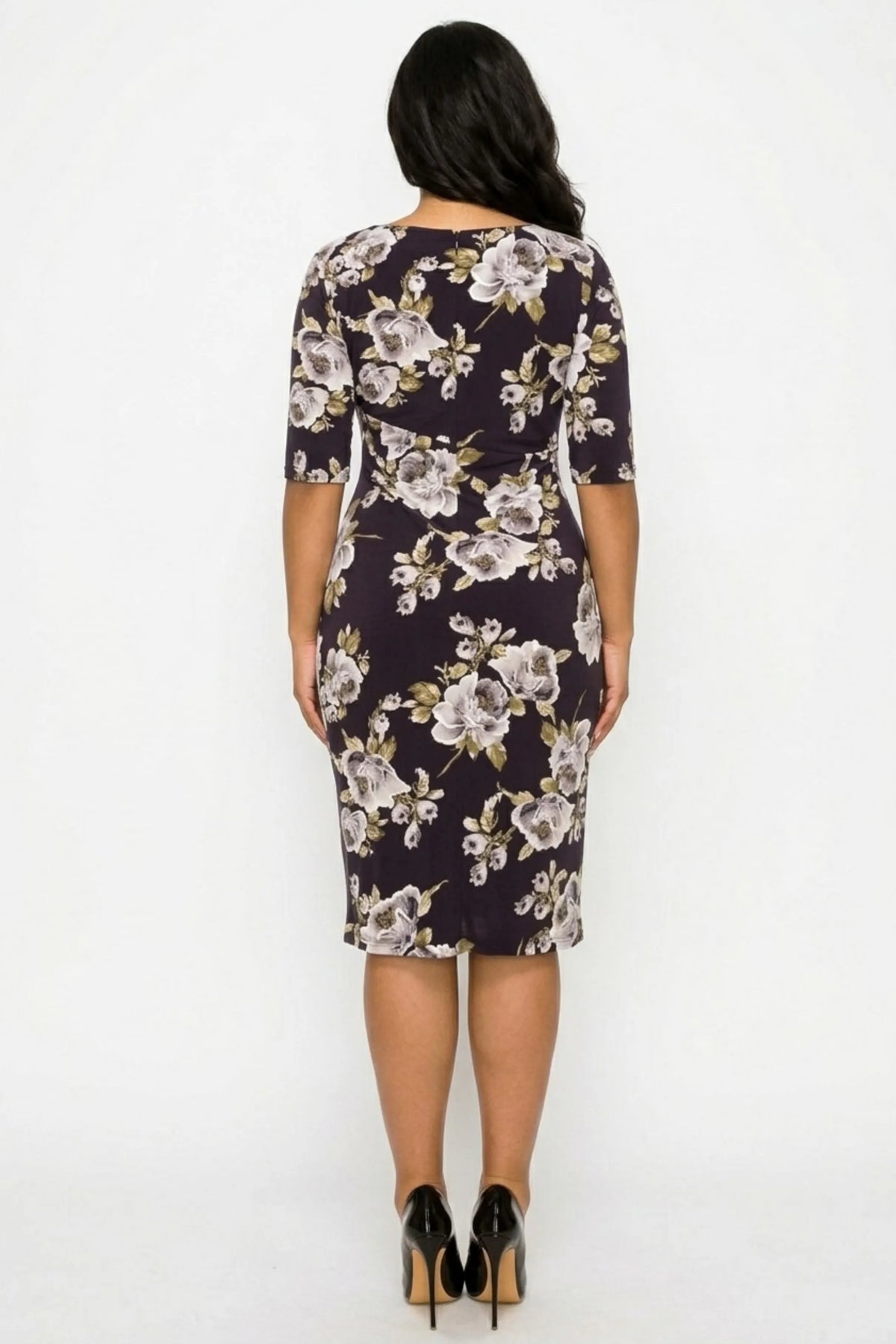 Connected Apparel Side Pleated Floral Sheath Dress