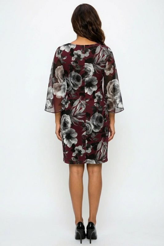 Connected Apparel Floral Split-Sleeve Sheath Dress