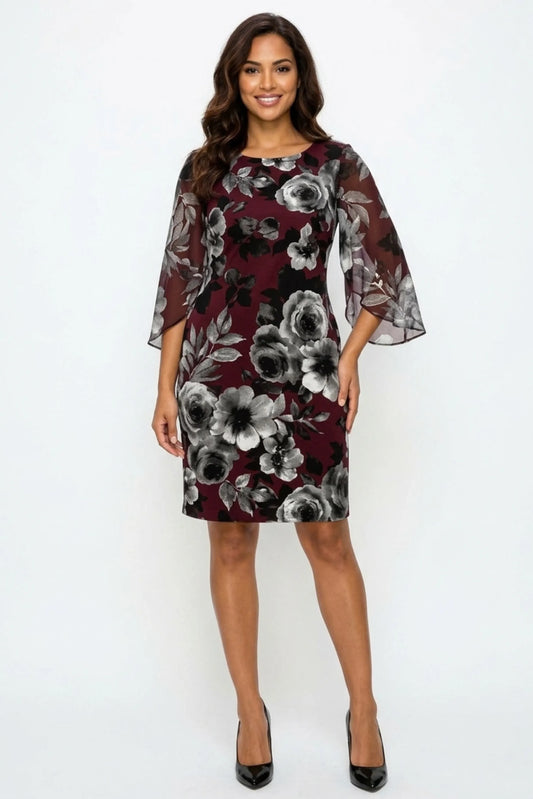 Connected Apparel Floral Split-Sleeve Sheath Dress