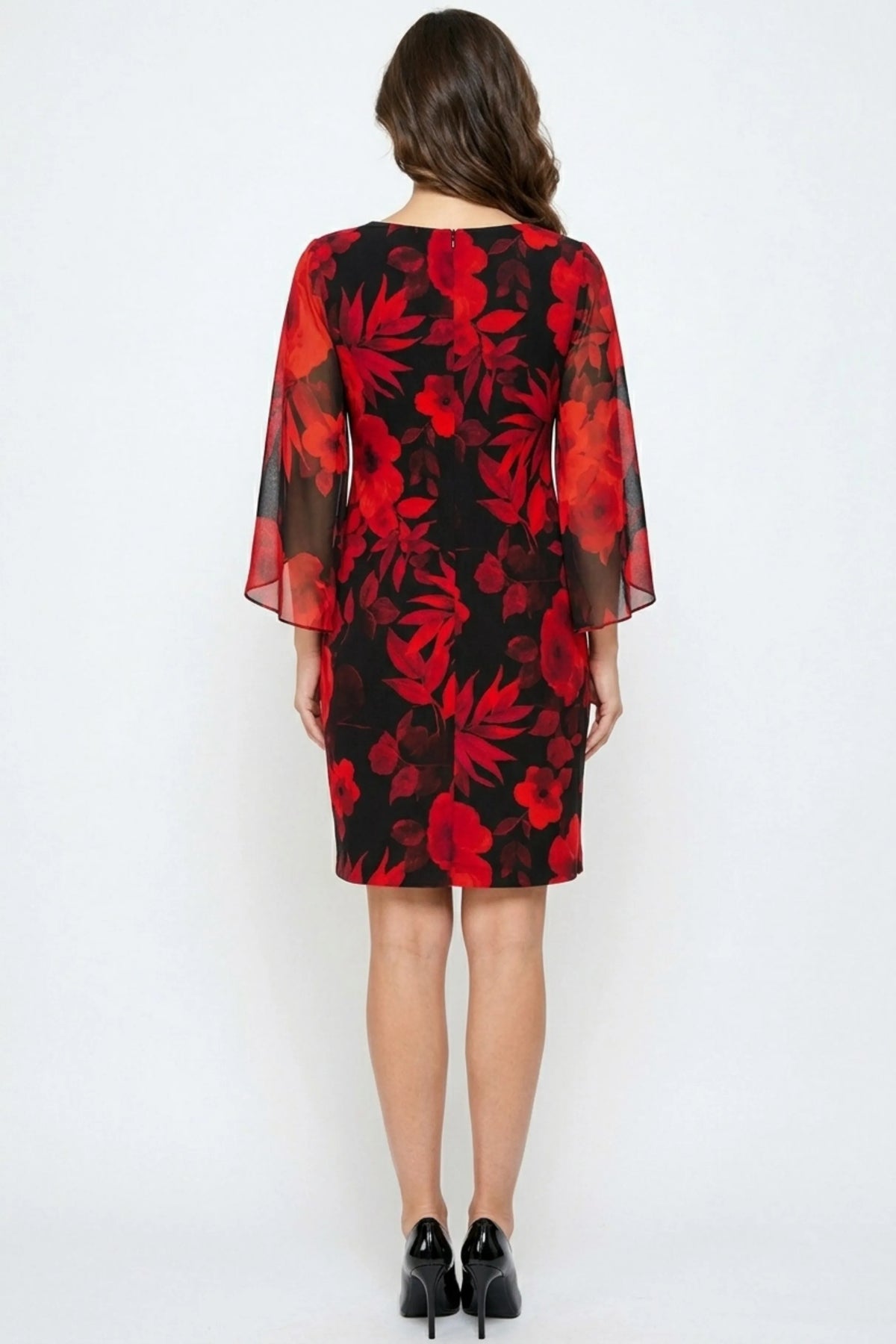 Connected Apparel Floral Split-Sleeve Sheath Dress