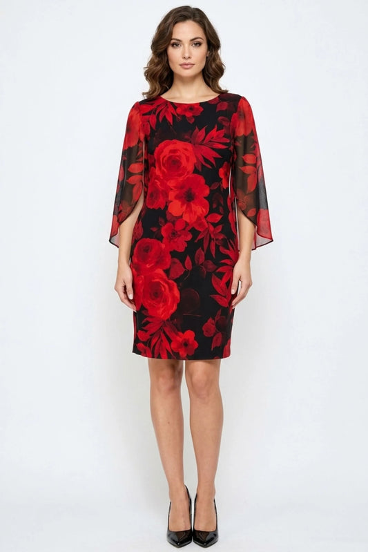 Connected Apparel Floral Split-Sleeve Sheath Dress