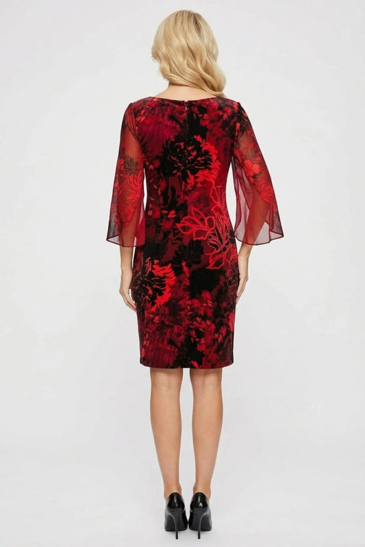 Connected Apparel Floral 3/4 Split-Sleeve Dress