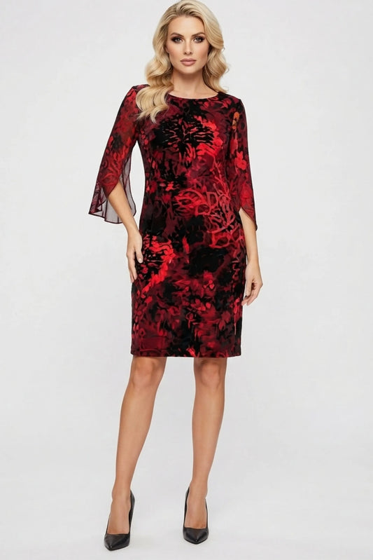 Connected Apparel Floral 3/4 Split-Sleeve Dress
