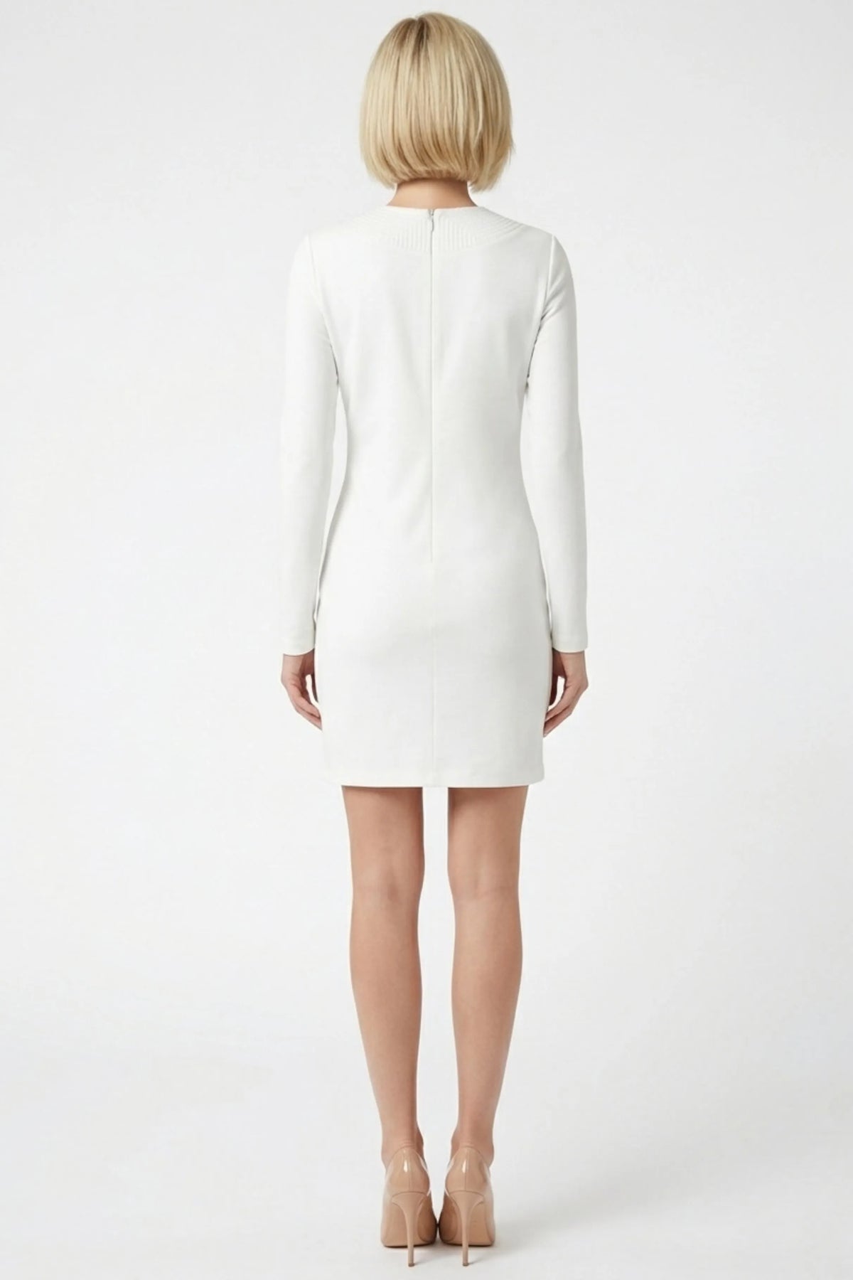 Cynthia Rowley Ribbed Shoulder Long-Sleeve Sheath Dress