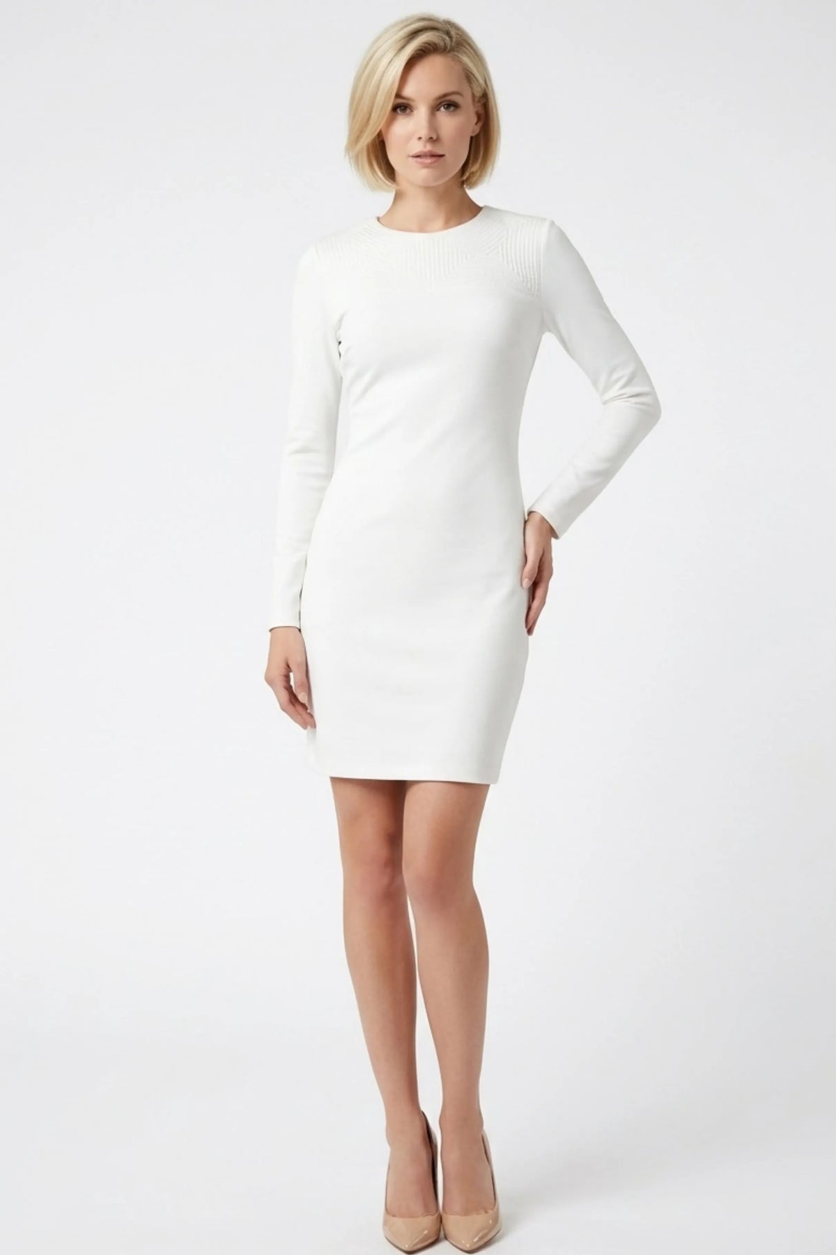 Cynthia Rowley Ribbed Shoulder Long-Sleeve Sheath Dress