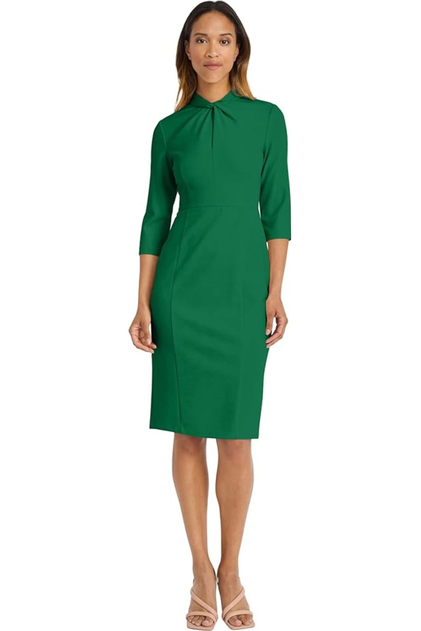 Donna Morgan 3/4 Sleeve Twisted Neck Sheath Dress