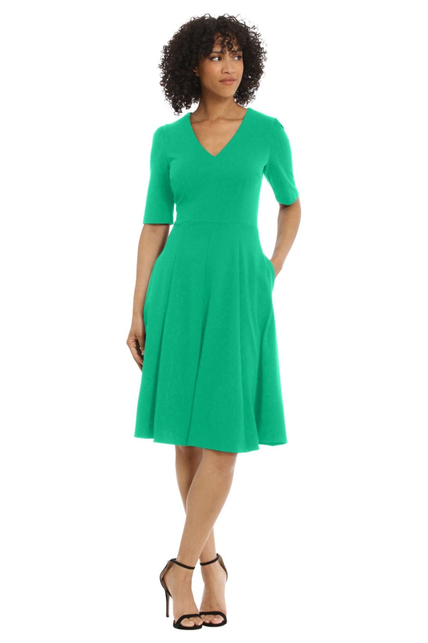 Donna Morgan V-Neck Short Sleeve A-Line Dress