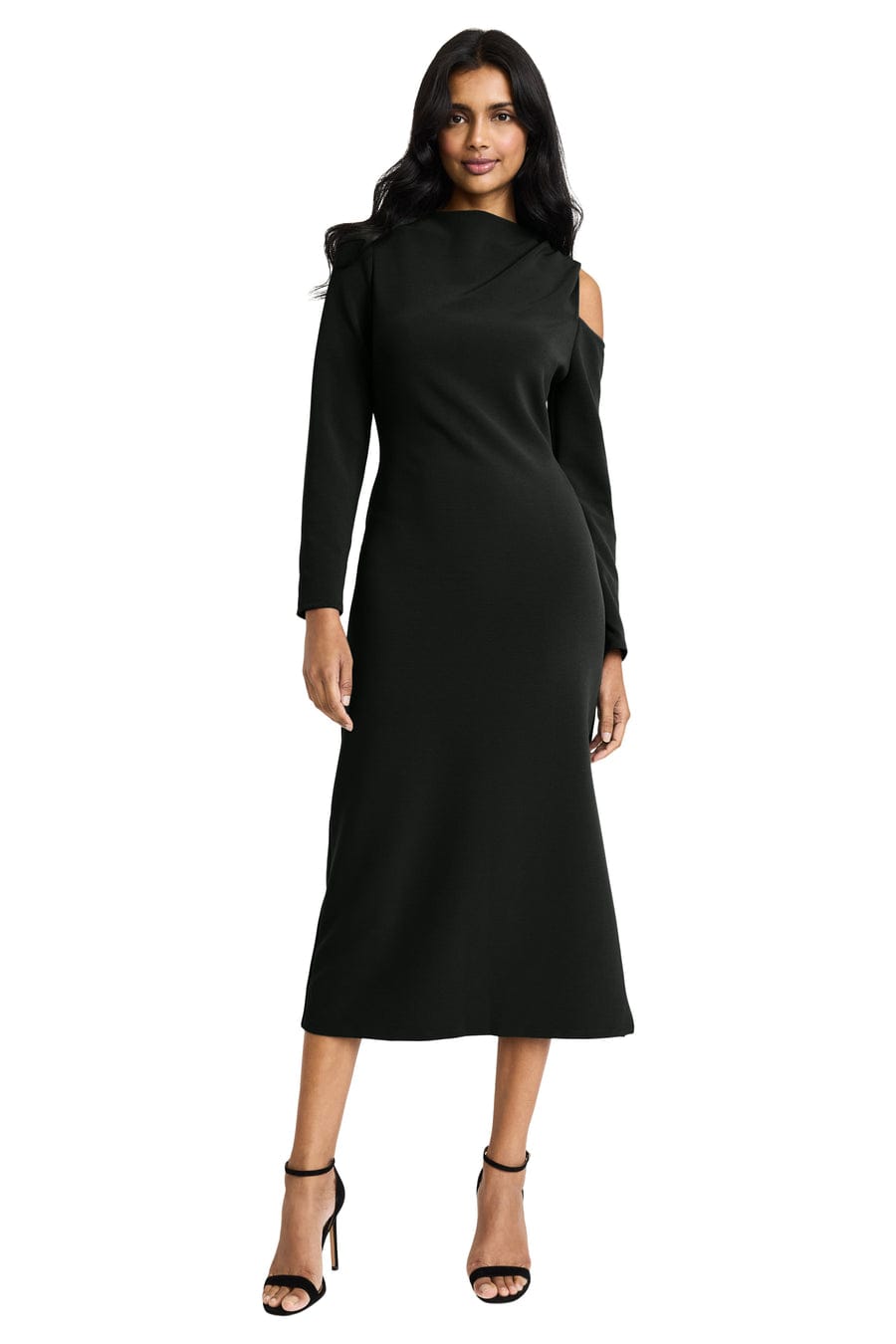 Donna Morgan Ribbed Cold Shoulder Midi Dress