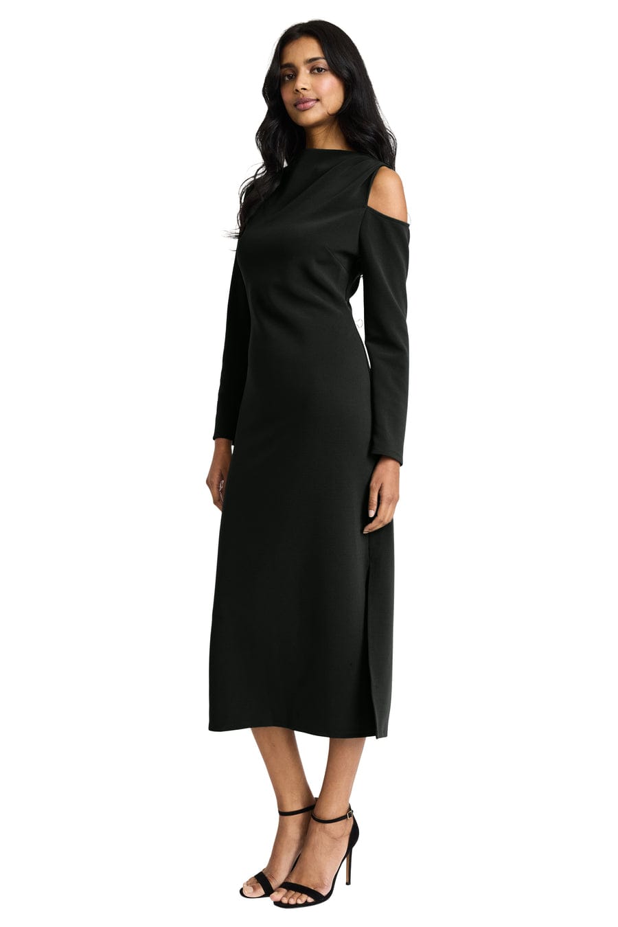 Donna Morgan Ribbed Cold Shoulder Midi Dress