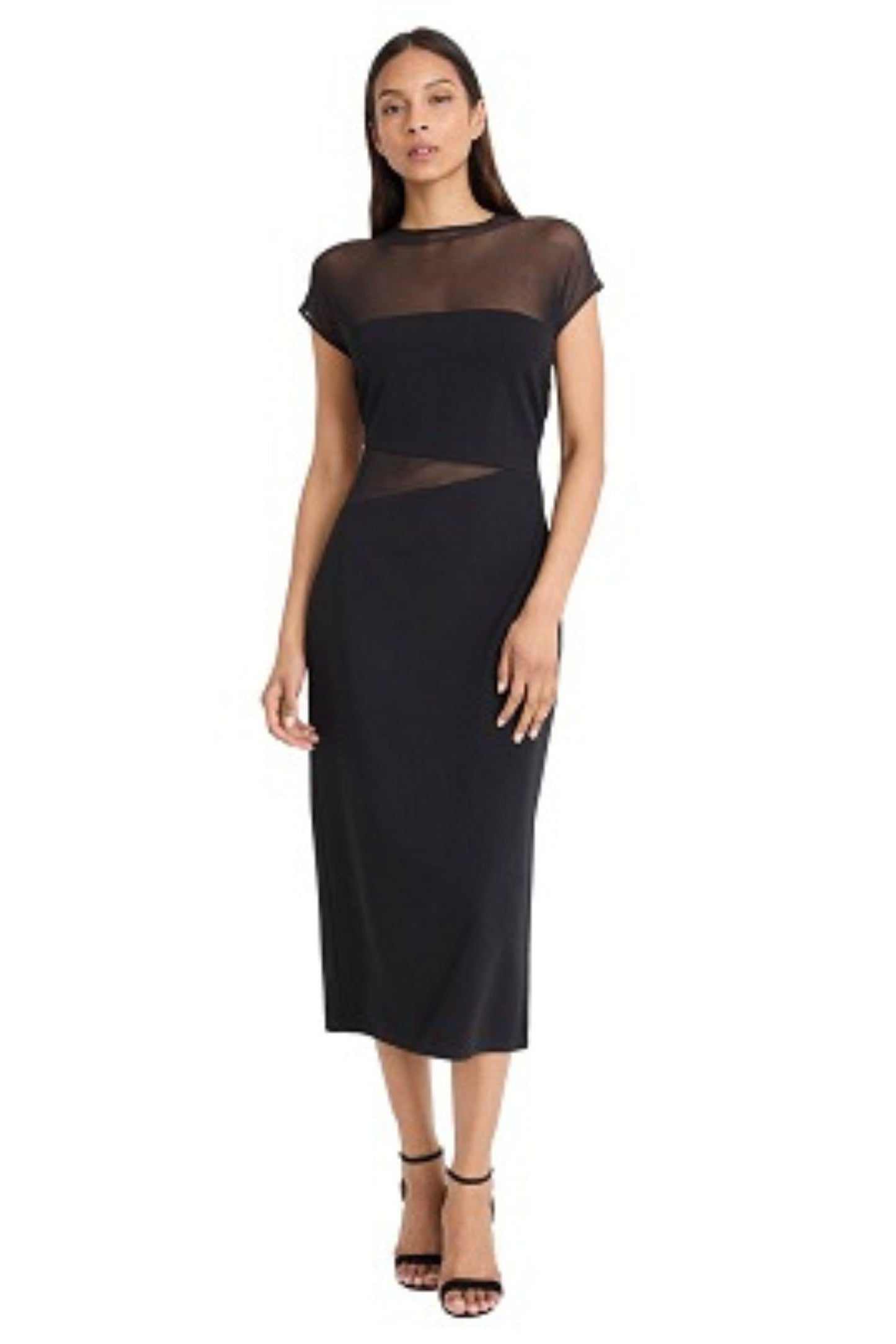 Donna Morgan Illusion Neckline Sheath Midi Dress