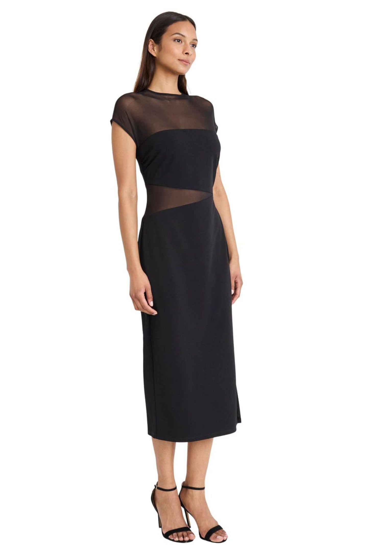 Donna Morgan Illusion Neckline Sheath Midi Dress