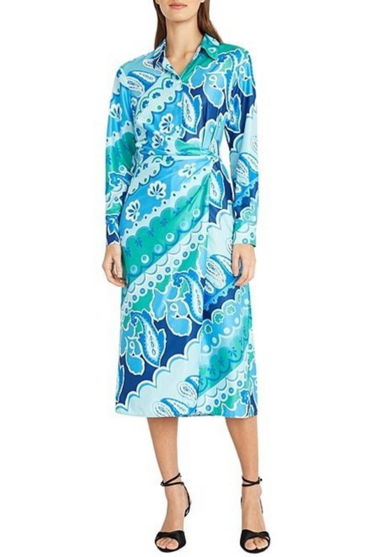 Donna Morgan Printed Long Sleeve Midi Dress