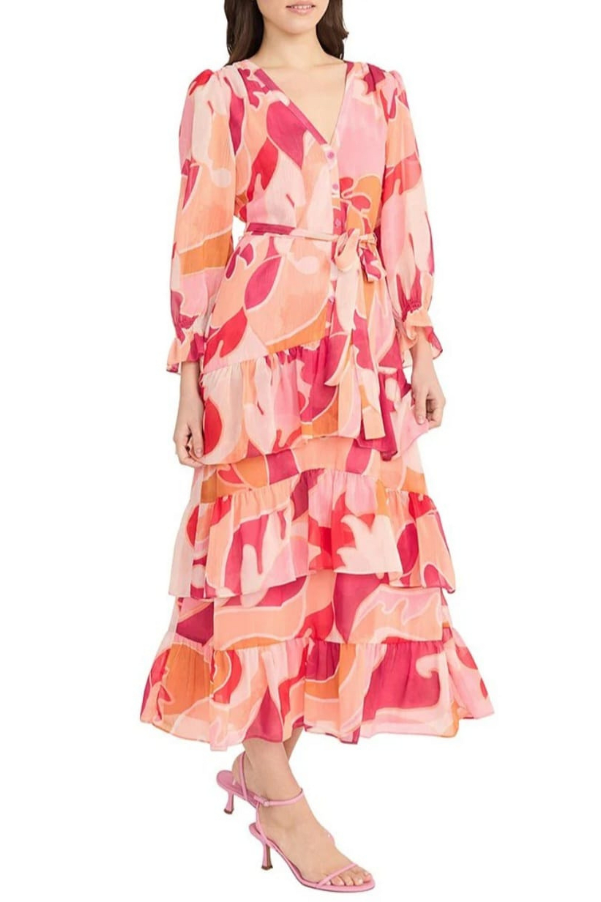 Donna Morgan Multi Print Tiered Ruffle Maxi Dress Donna Morgan Multi Print Tiered Ruffle Maxi Dress