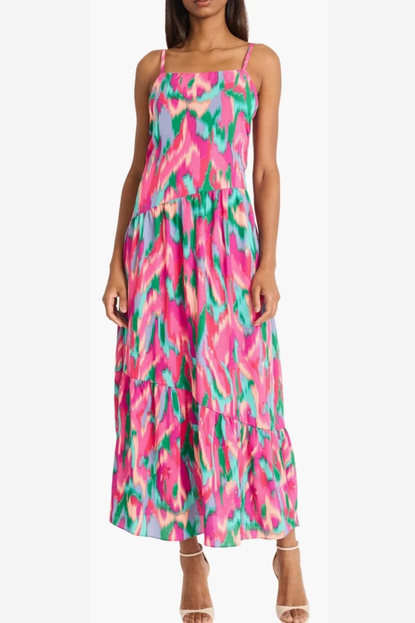 Donna Morgan Multi Color Spaghetti Strap Maxi Dress