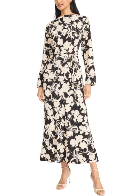 Donna Morgan Long Sleeve Floral Print Maxi Dress