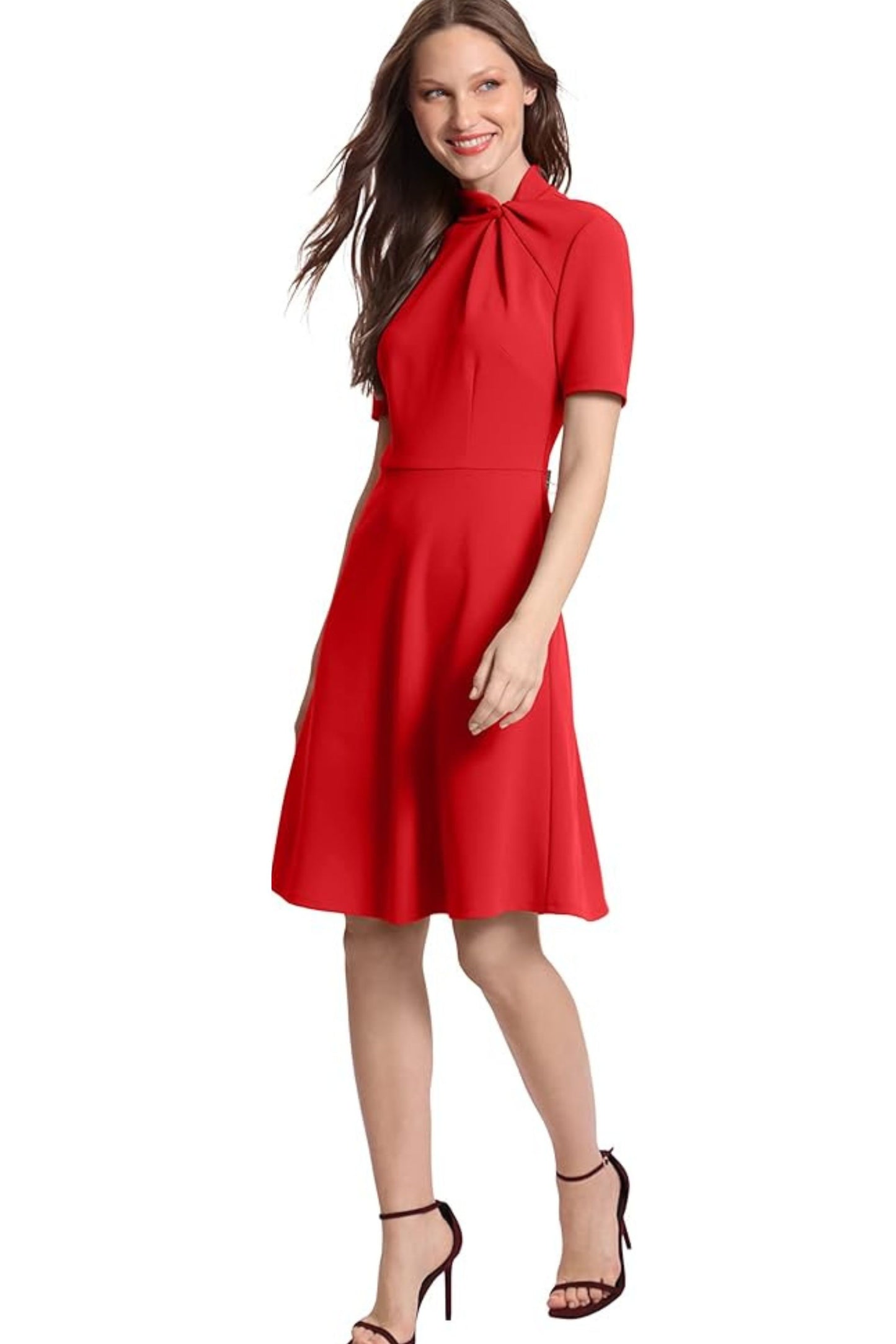 Donna Morgan Twist Mock Neck A-Line Dress