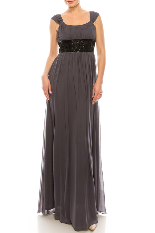 Decode Scoop Neckline Ruched Empire Waist Embellishment Detail Chiffon Dress