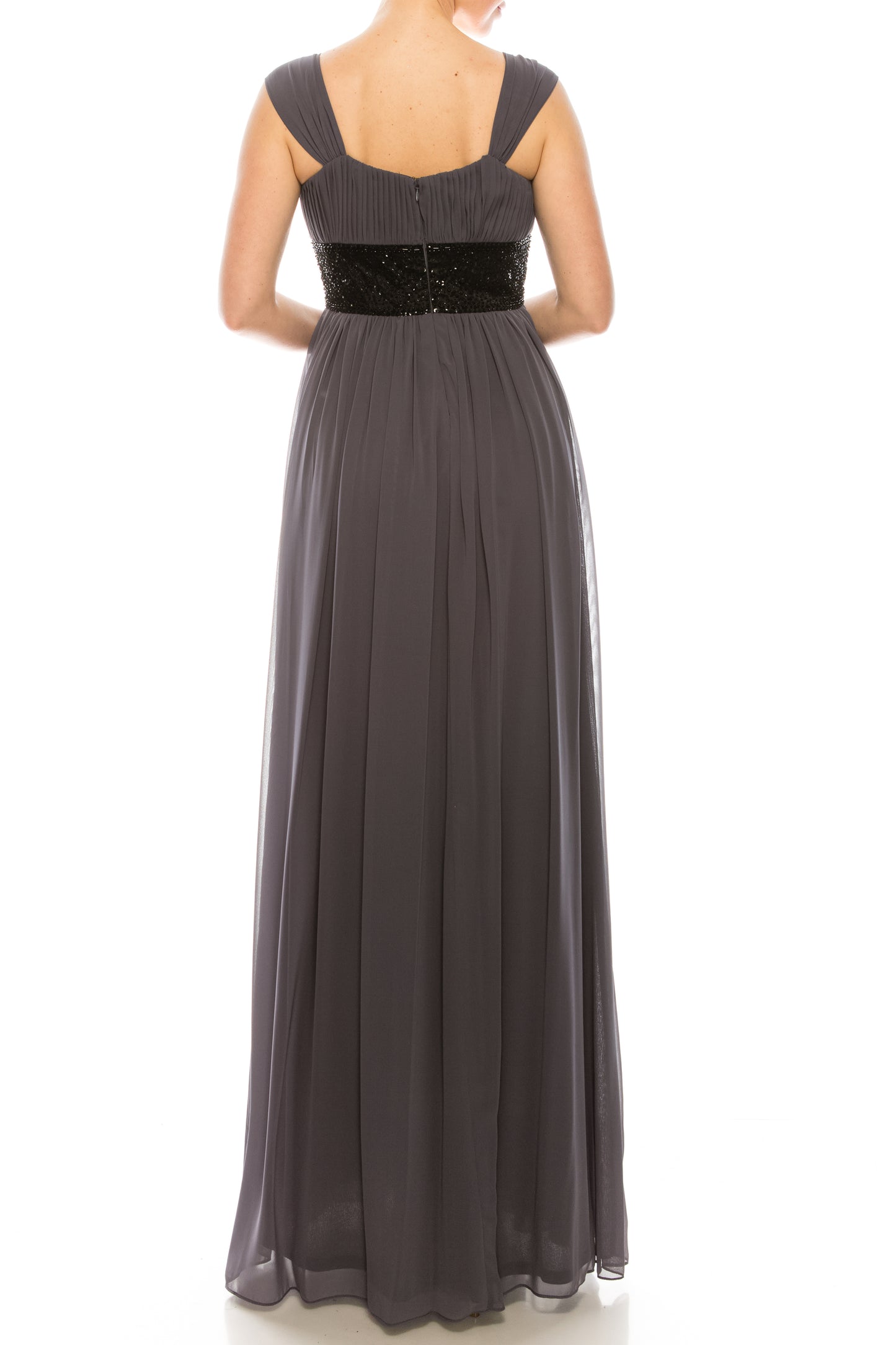 Decode Scoop Neckline Ruched Empire Waist Embellishment Detail Chiffon Dress
