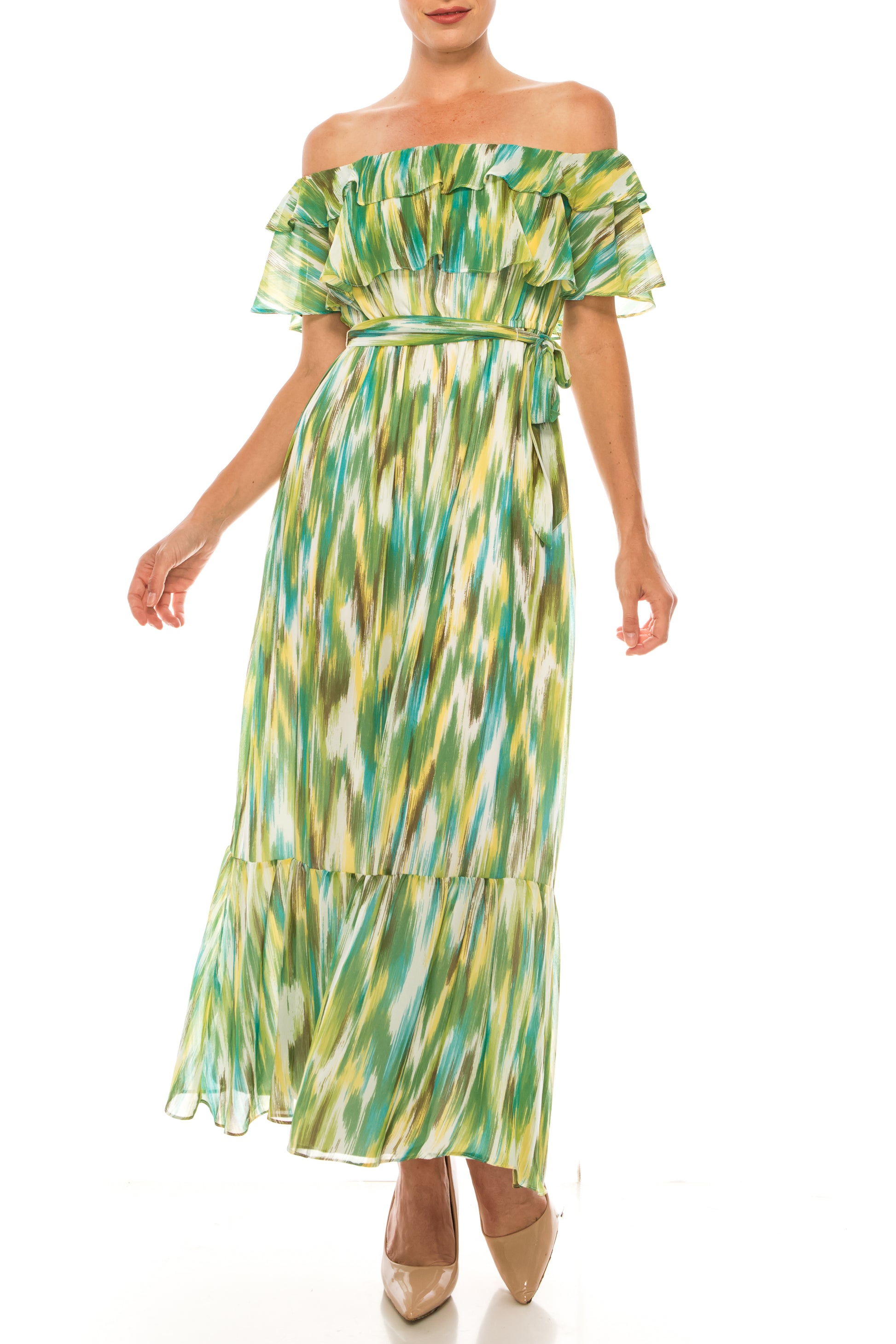 Donna Morgan Soft White Avocado Multi Print Midi Dress New Yorker's Apparel Donna Morgan Soft White Avocado Multi Print Midi Dress New Yorker's Apparel
