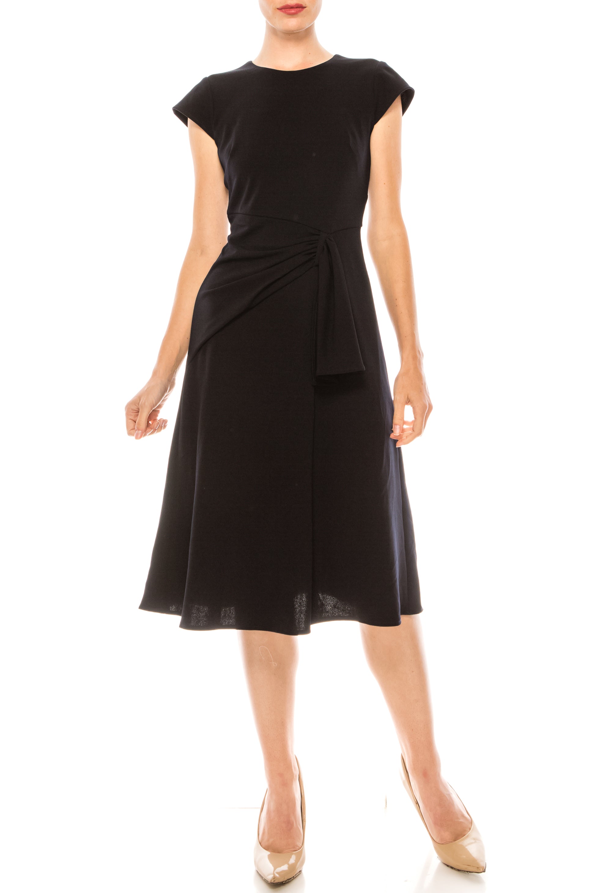 Donna Morgan Marine Navy Cap Sleeve A-Line Midi Dress New Yorker's Apparel Donna Morgan Marine Navy Cap Sleeve A-Line Midi Dress New Yorker's Apparel