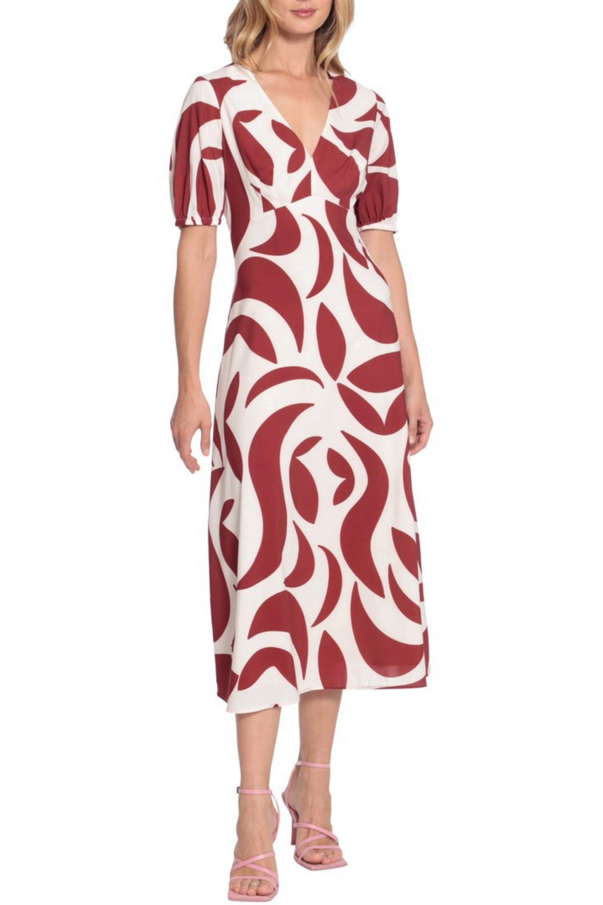 Donna Morgan Geo Print Open Back A-Line Midi Dress New Yorker's Apparel Donna Morgan Geo Print Open Back A-Line Midi Dress New Yorker's Apparel