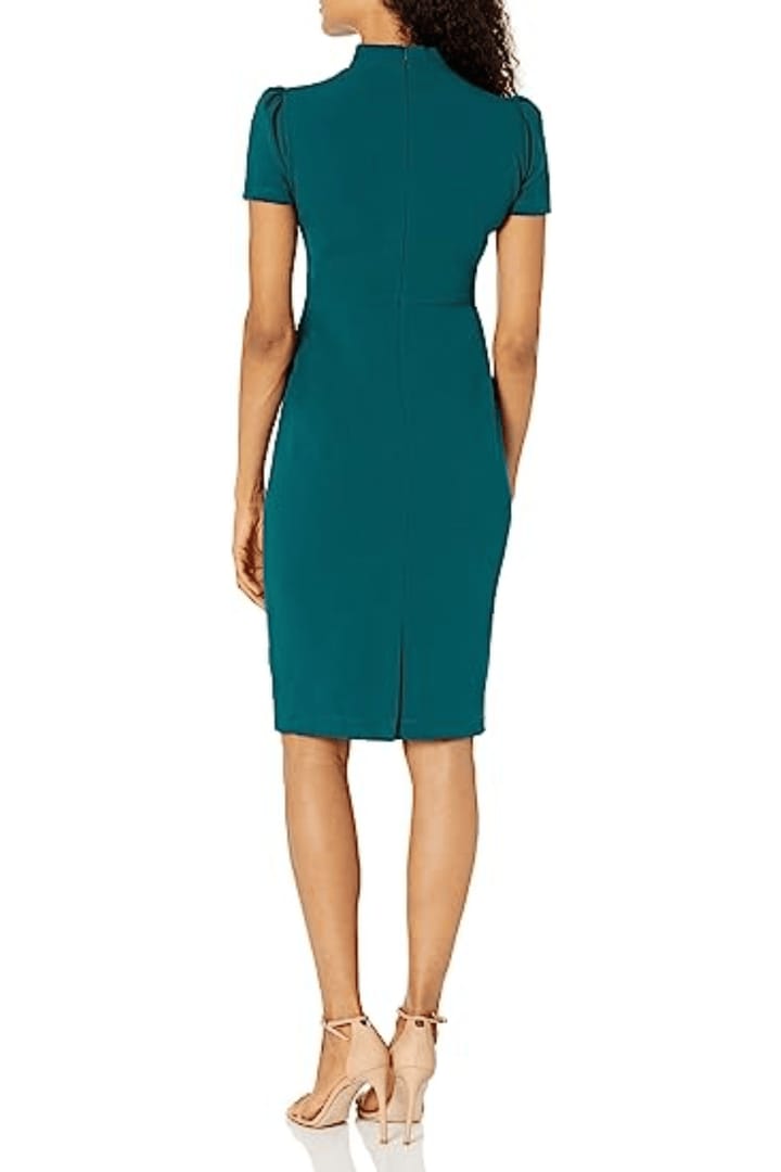 Maggy London Tie Mockneck Short Sleeve Sheath Dress
