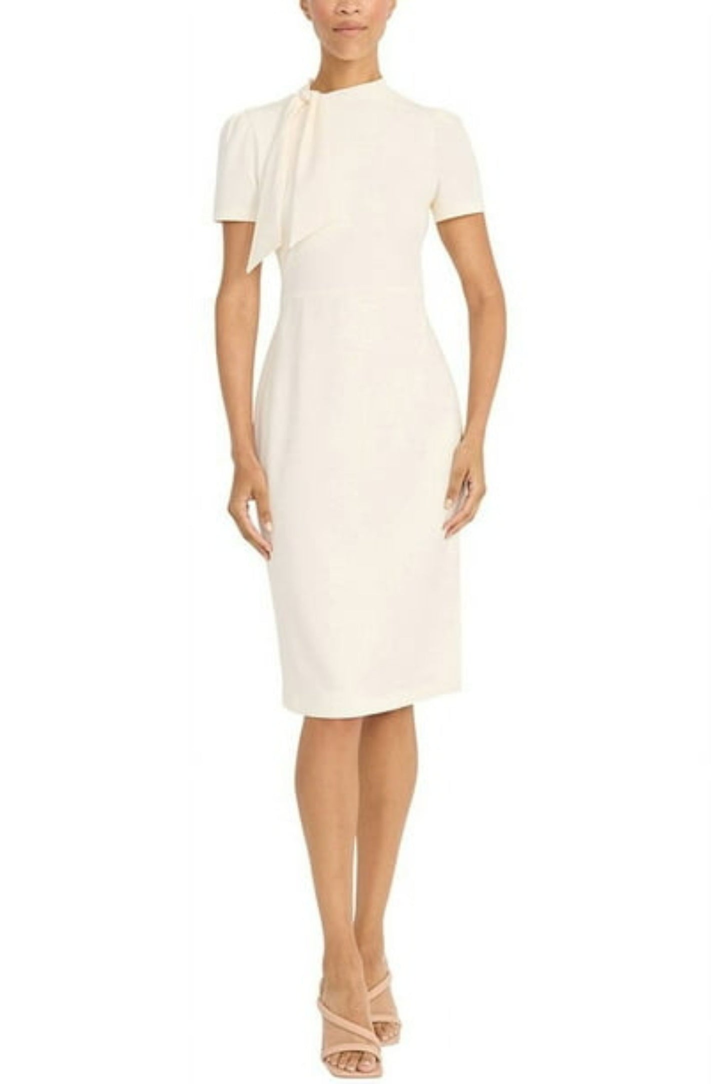 Maggy London Tie Mockneck Short Sleeve Sheath Dress