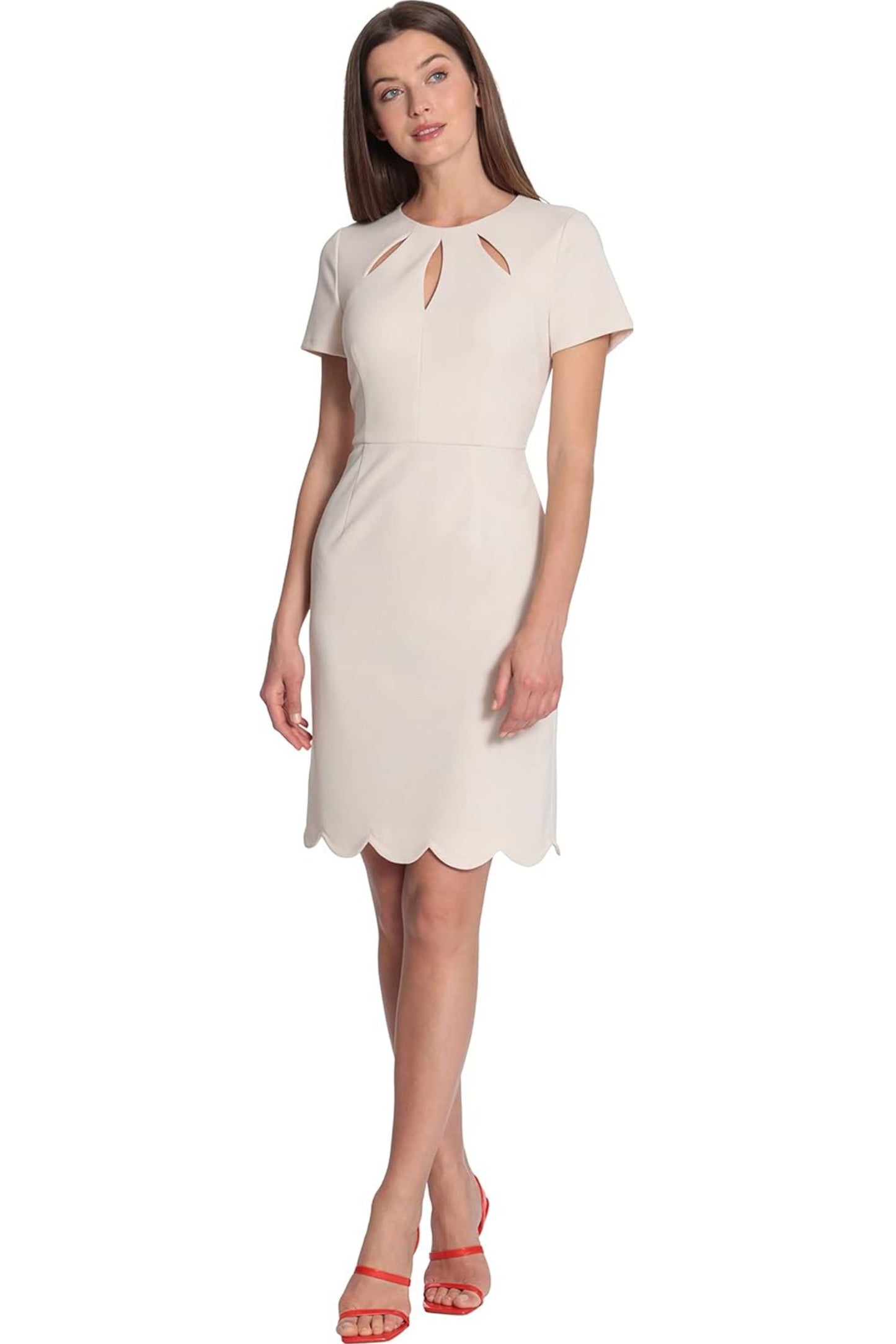 Maggy London Short Sleeve Scallop Sheath Dress