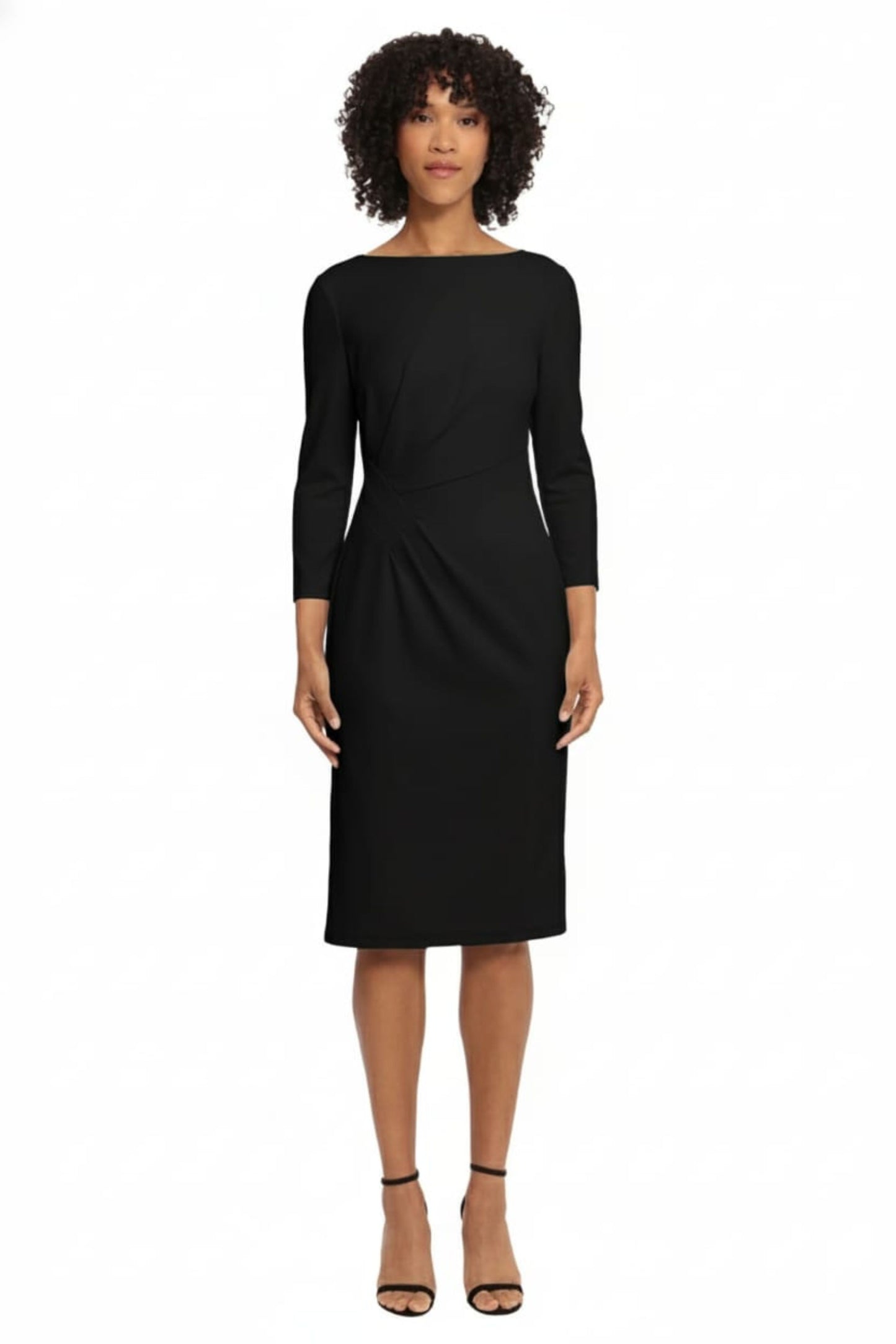 Maggy London 3/4 Sleeve Pleated Waist Sheath Dress