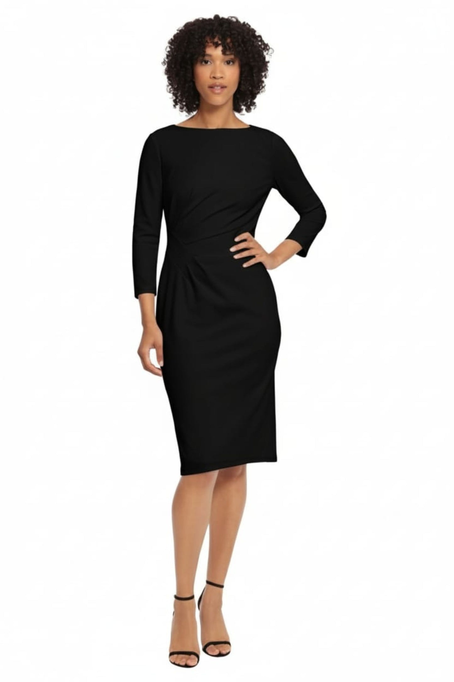 Maggy London 3/4 Sleeve Pleated Waist Sheath Dress