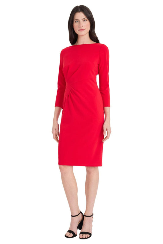 Maggy London 3/4 Sleeve Pleated Waist Sheath Dress