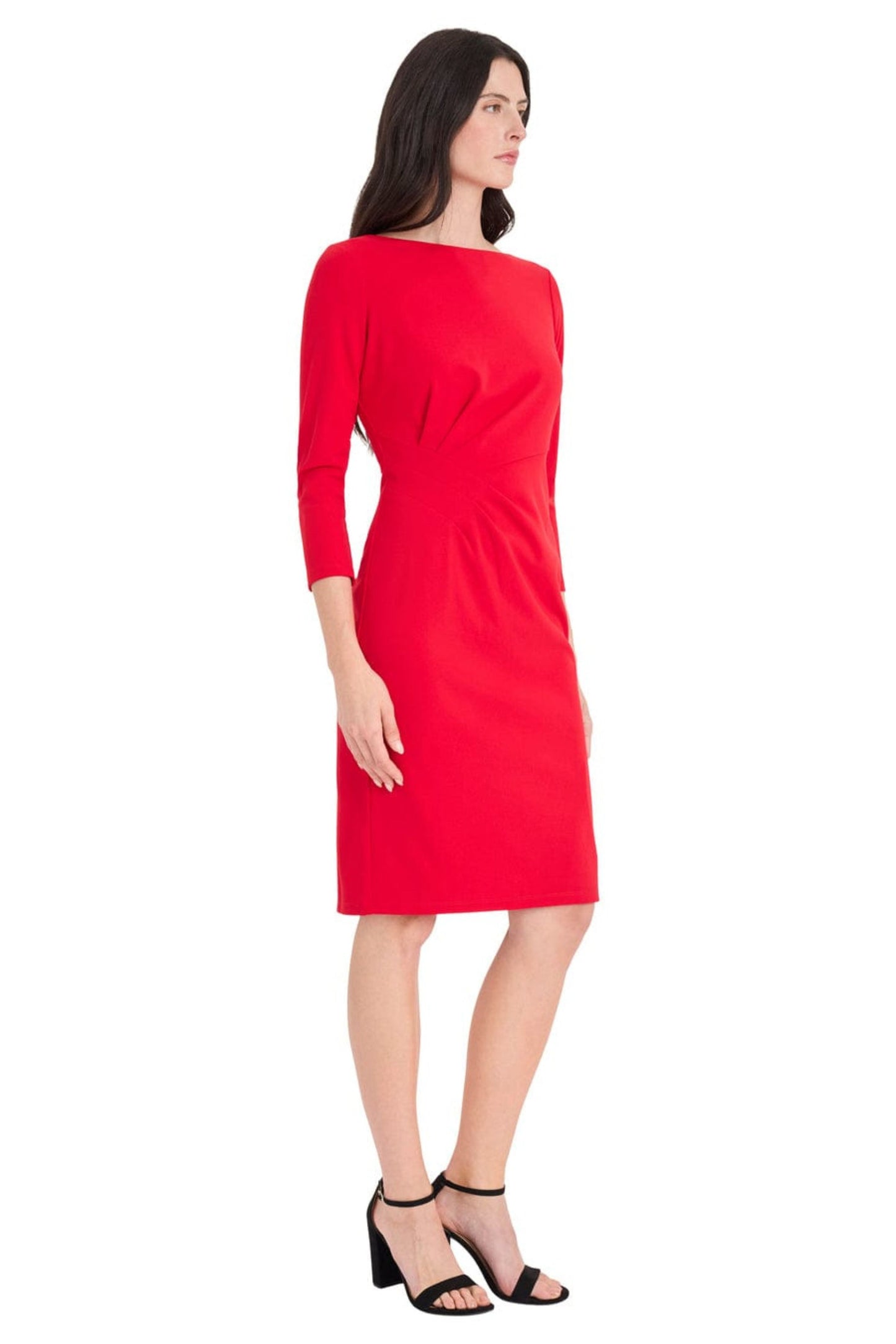 Maggy London 3/4 Sleeve Pleated Waist Sheath Dress