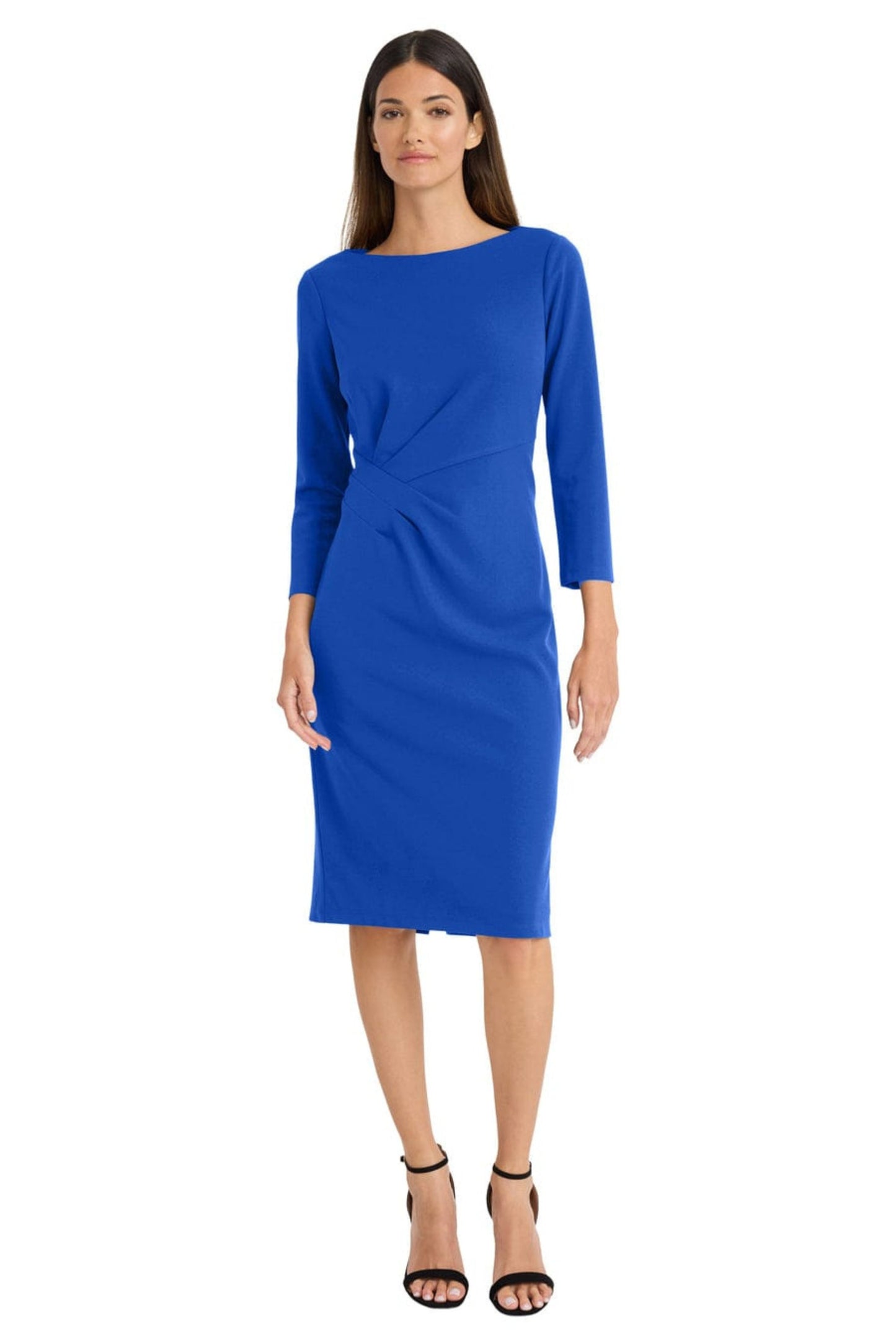 Maggy London 3/4 Sleeve Pleated Waist Sheath Dress