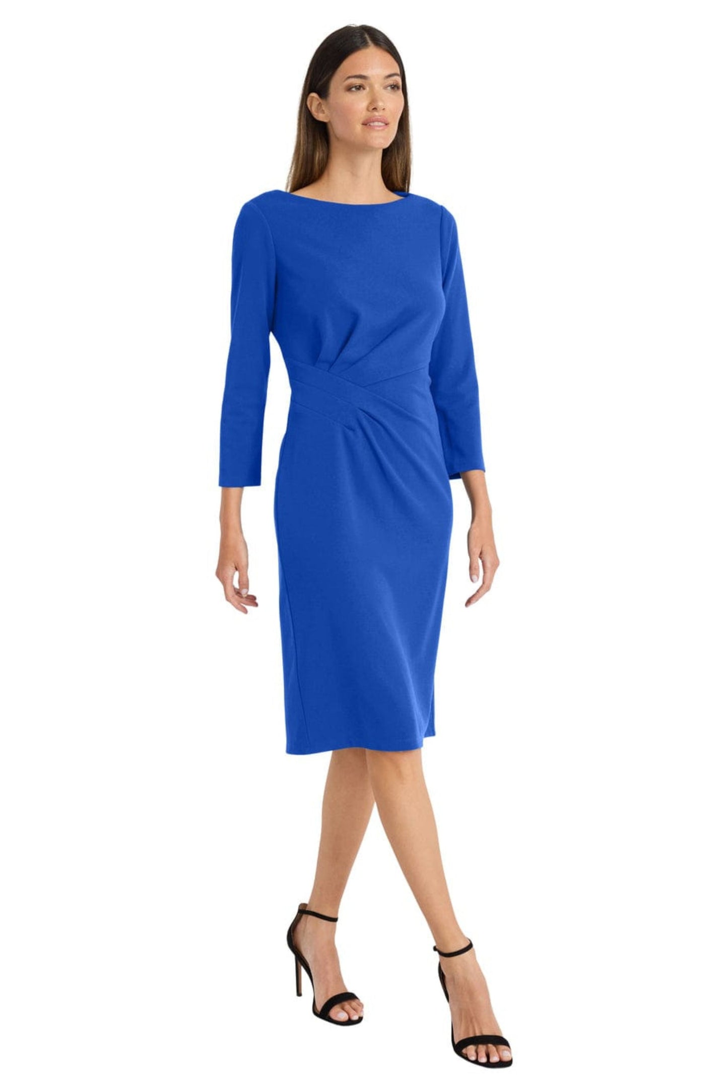 Maggy London 3/4 Sleeve Pleated Waist Sheath Dress
