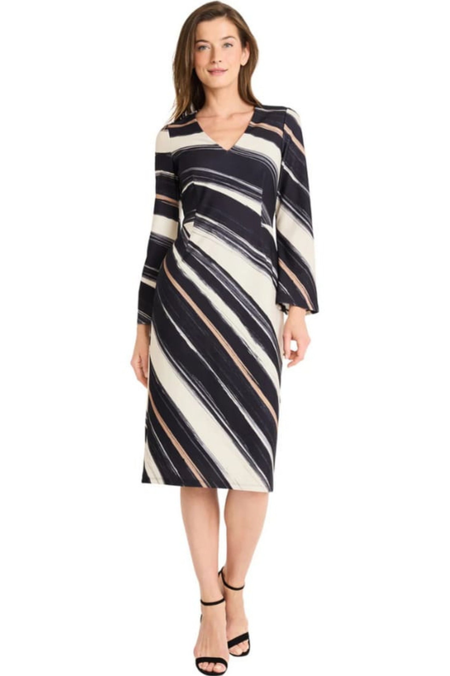 Maggy London Multi Color Long Sleeve Midi Dress