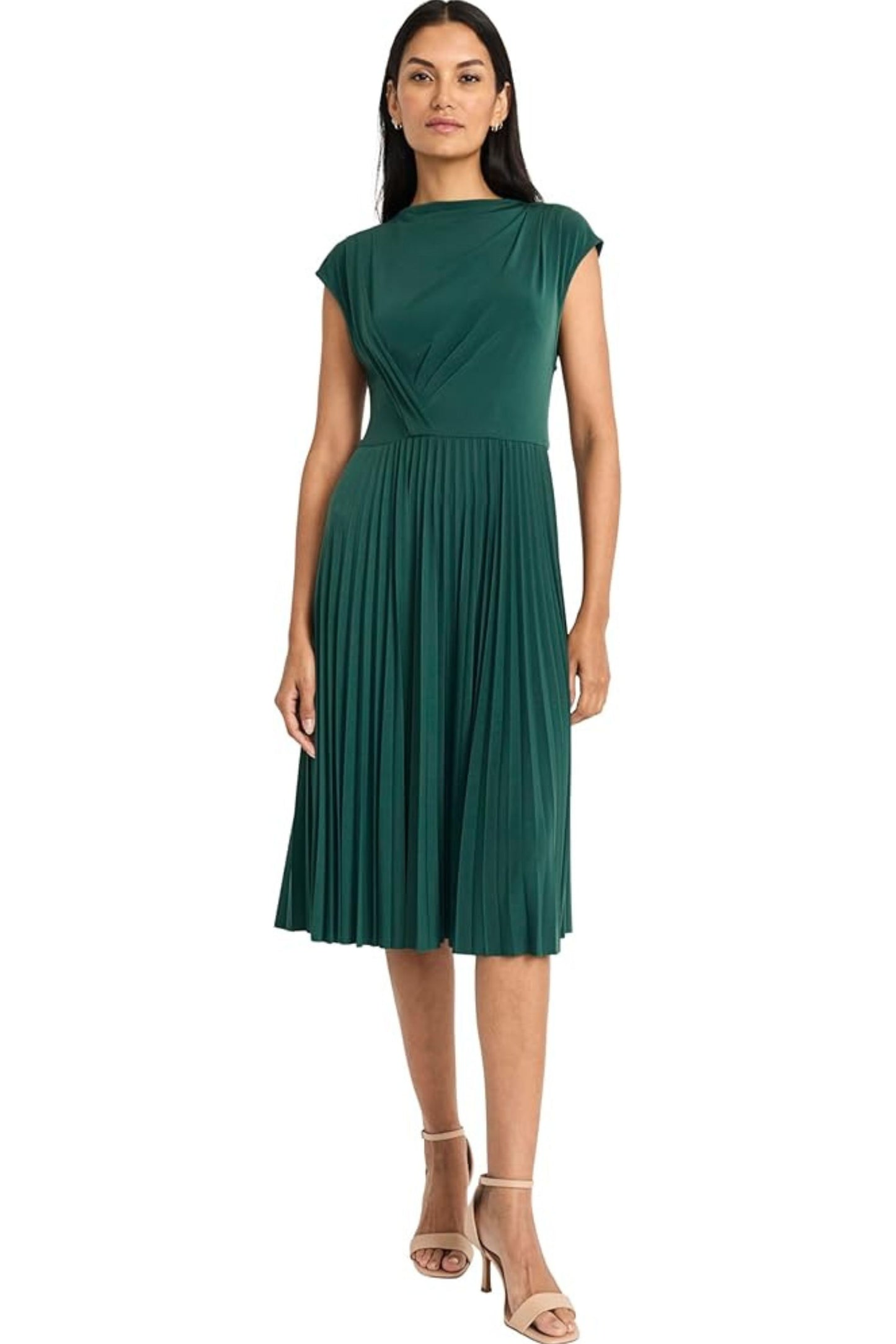 Maggy London Pleated Cap Sleeve Midi Dress