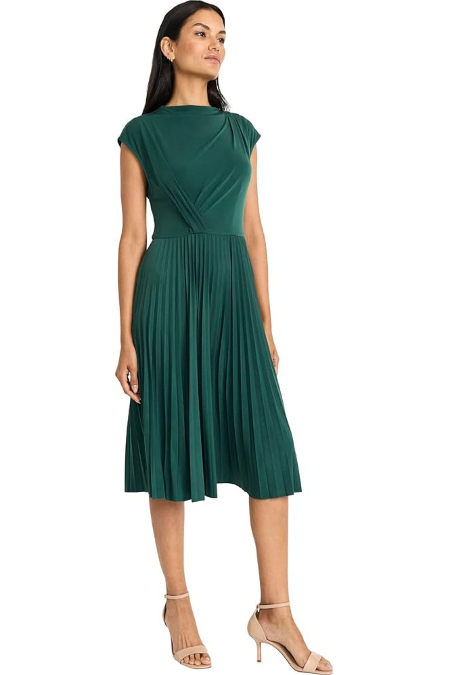 Maggy London Pleated Cap Sleeve Midi Dress
