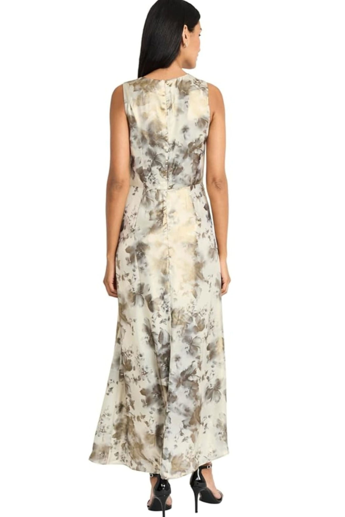 Maggy London Floral Metallic Long Evening Dress