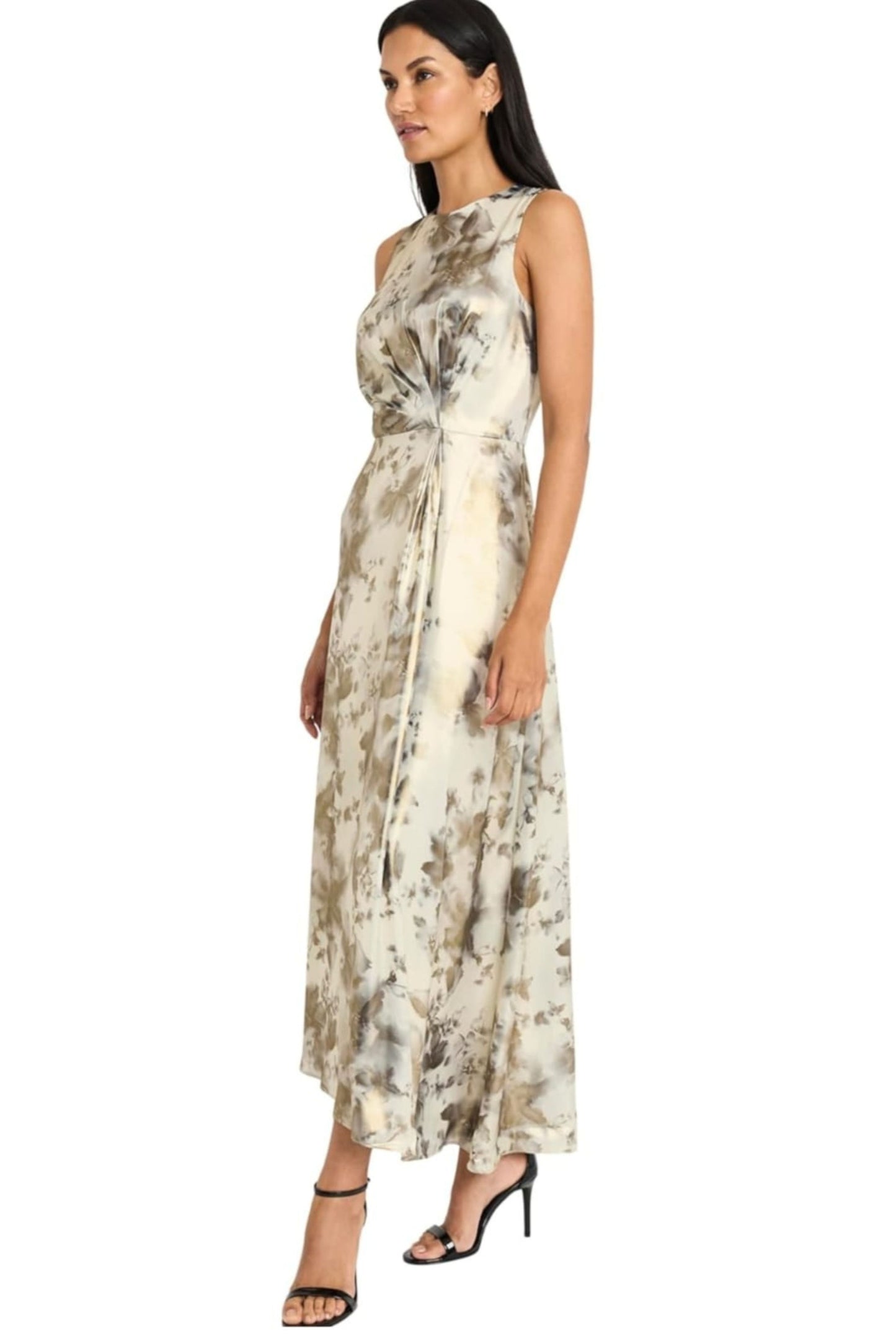 Maggy London Floral Metallic Long Evening Dress