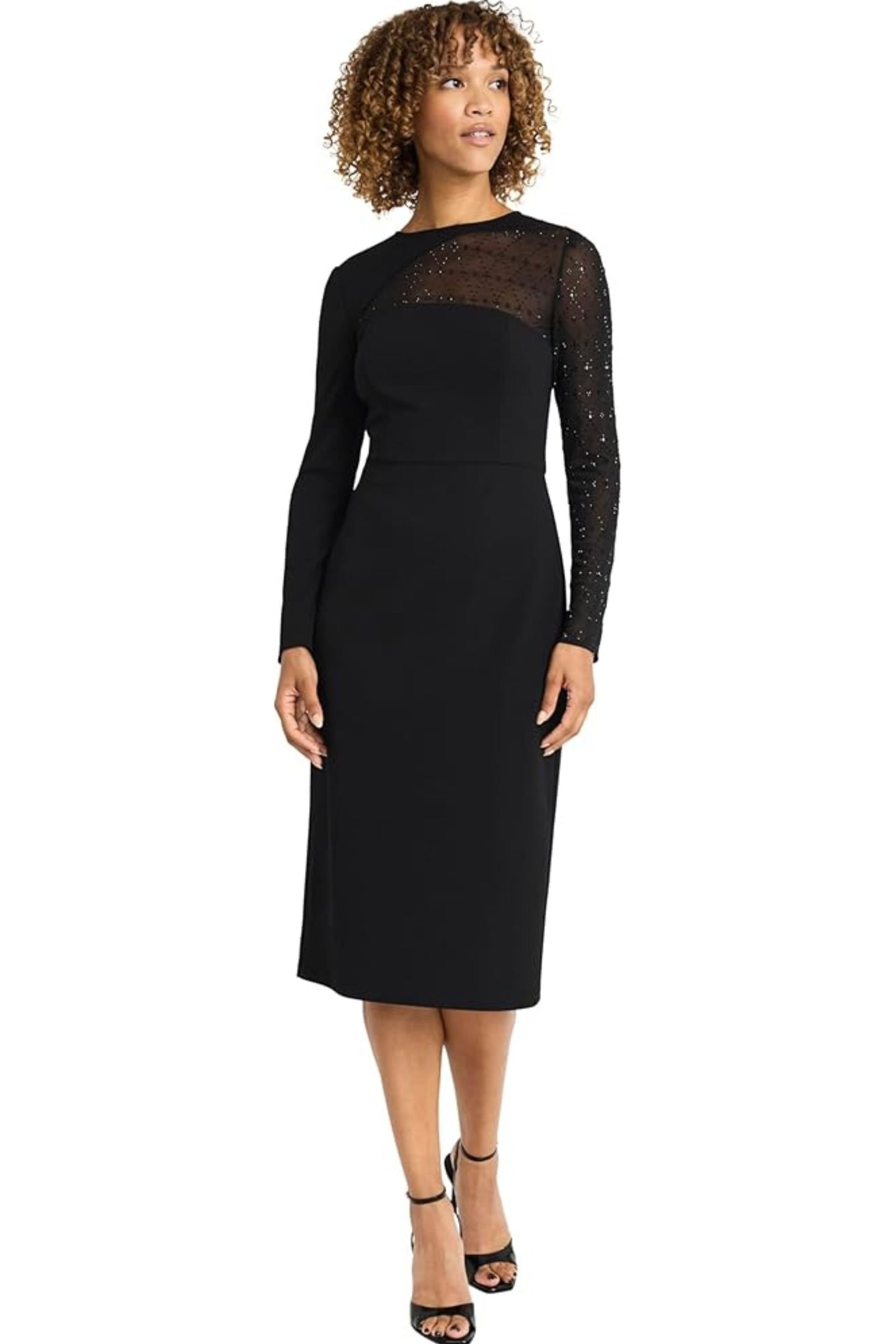 Maggy London Long Sleeve Sheath Midi Cocktail Dress