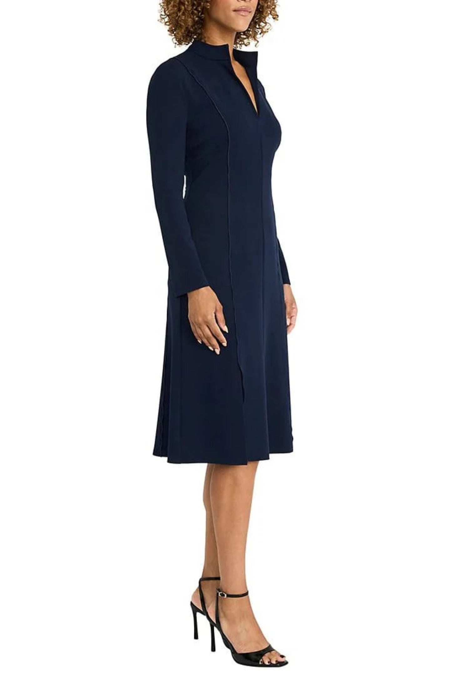 Maggy London Split Neck Midi A-Line Dress