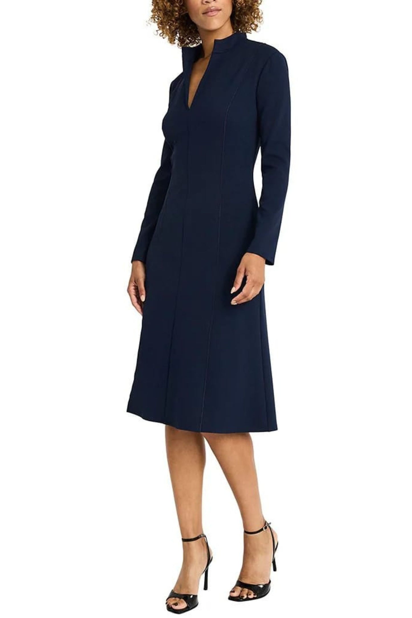 Maggy London Split Neck Midi A-Line Dress